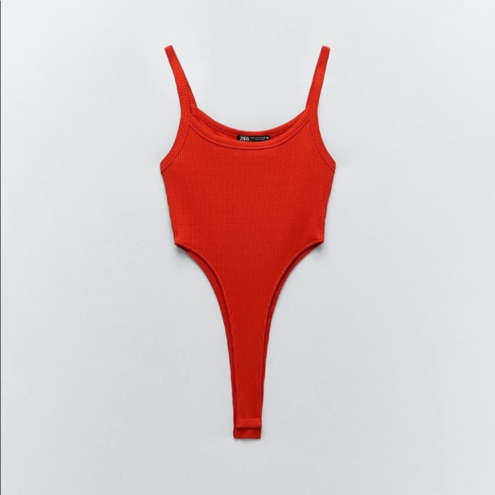 Zara high cut ribbed bodysuit size M